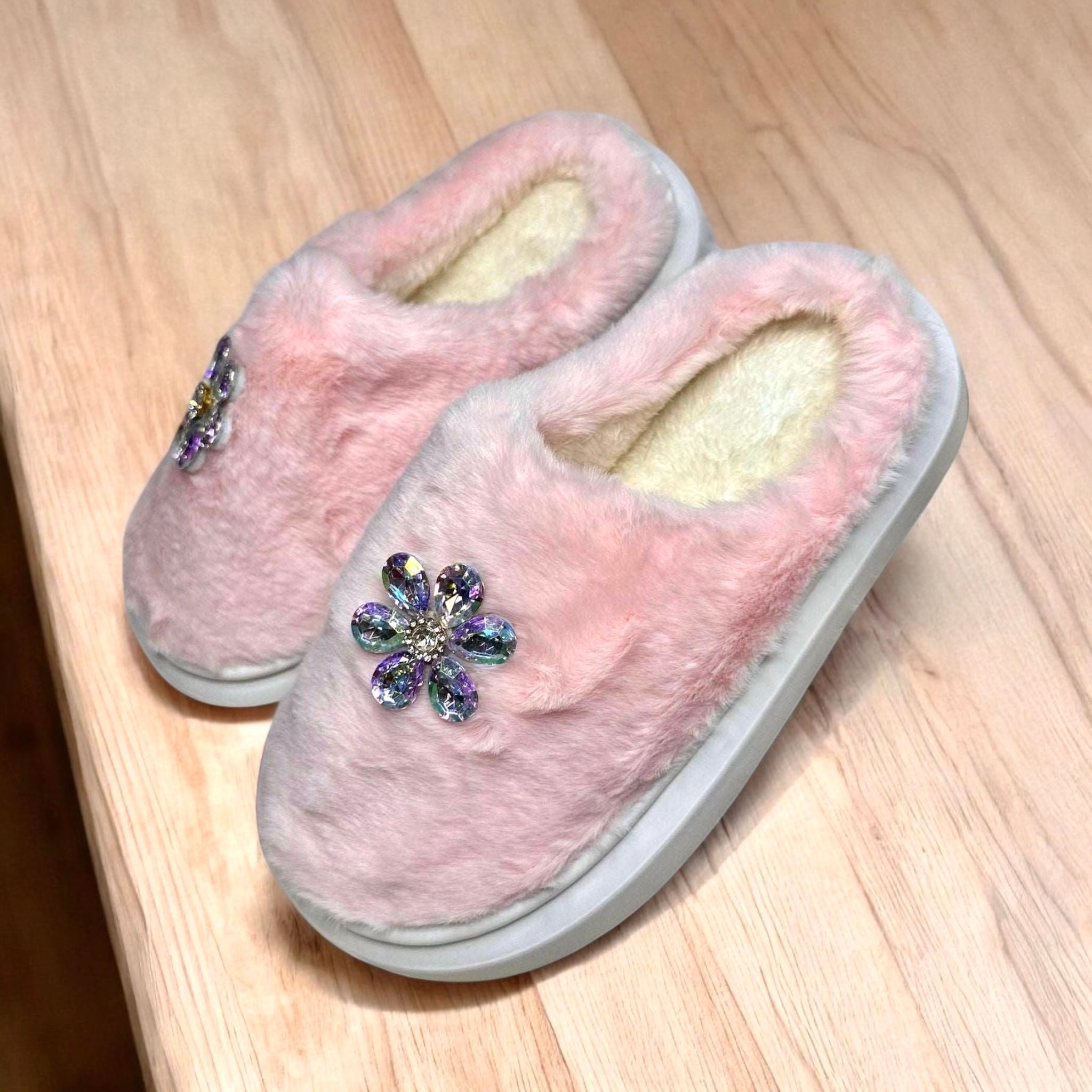 Pantofole Peluche fiore rosa