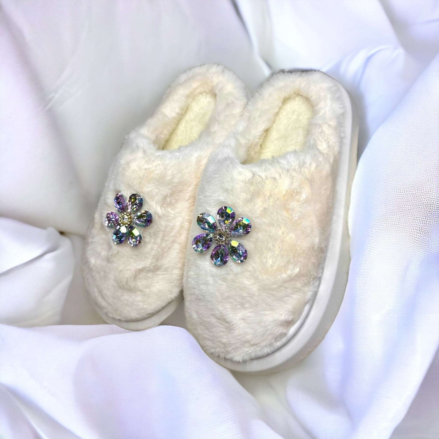 Pantofole Peluche fiore bianche