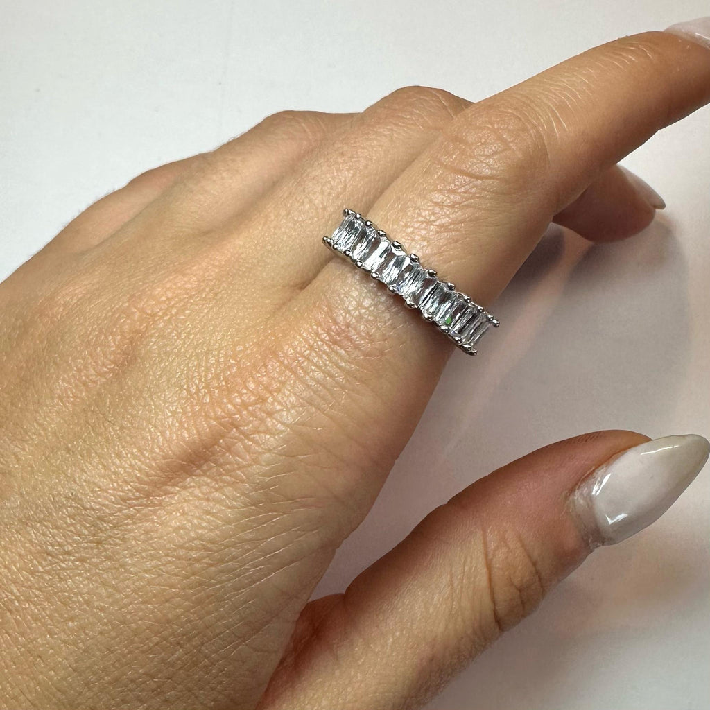 Anello Baguette Argento Bianco