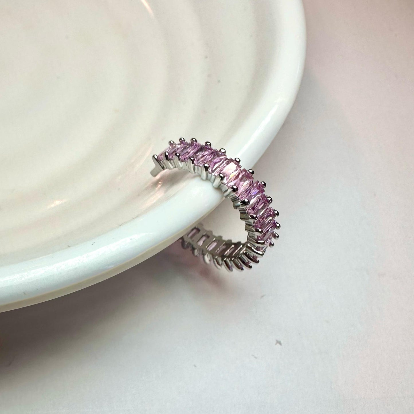 Baguette-Ring aus rosa Silber