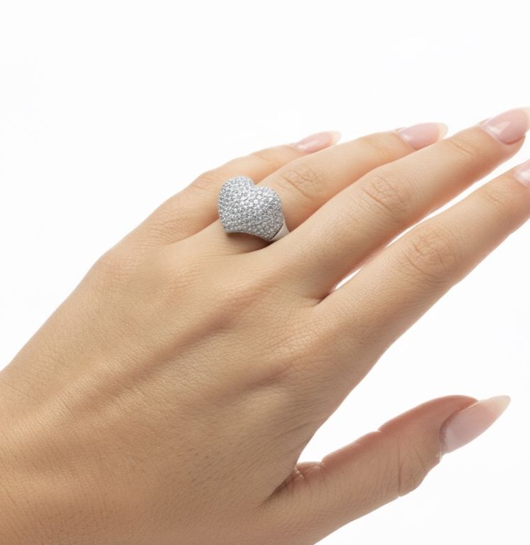 Anello Cuore Pavè Argento