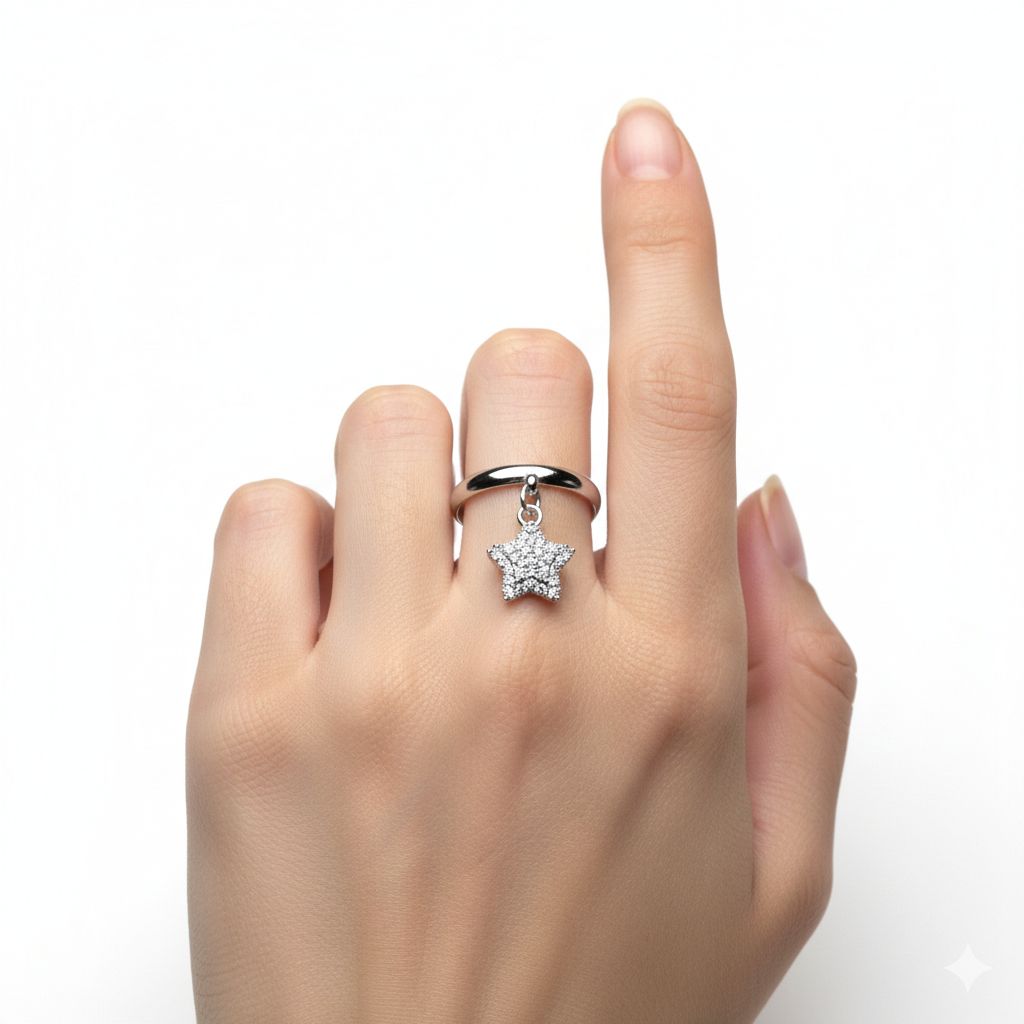 Anello Stellina Pendente Argento