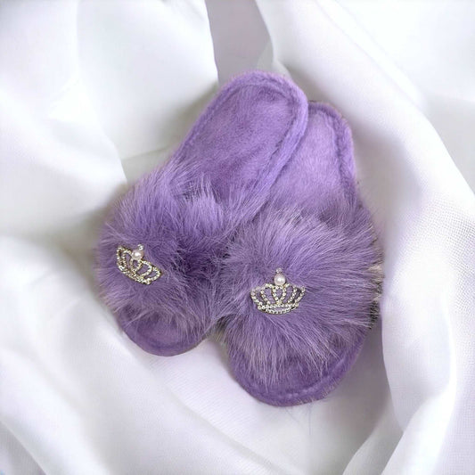 Pantofole Peluche corona viola aperte