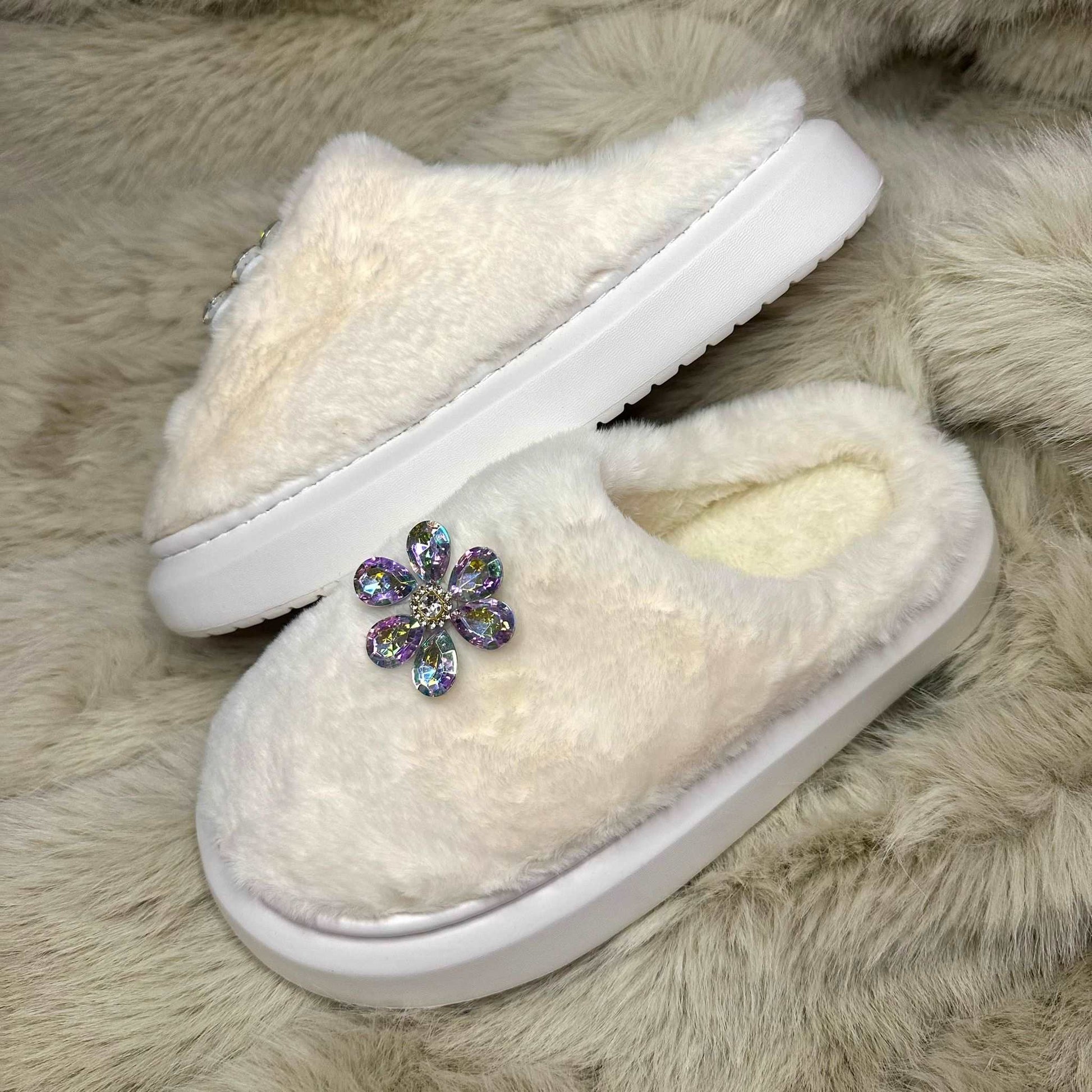 Pantofole Peluche fiore bianche