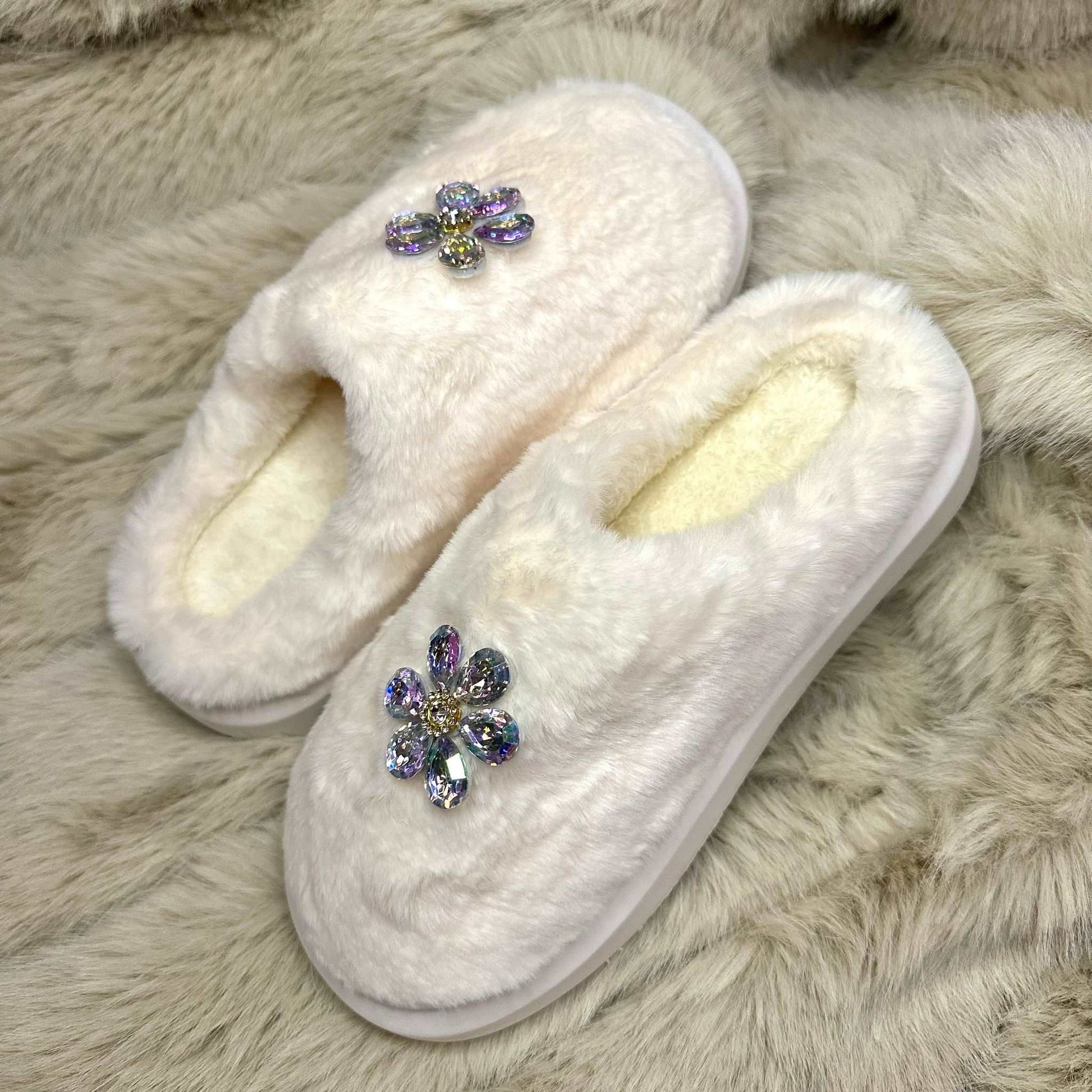 Pantofole Peluche fiore bianche