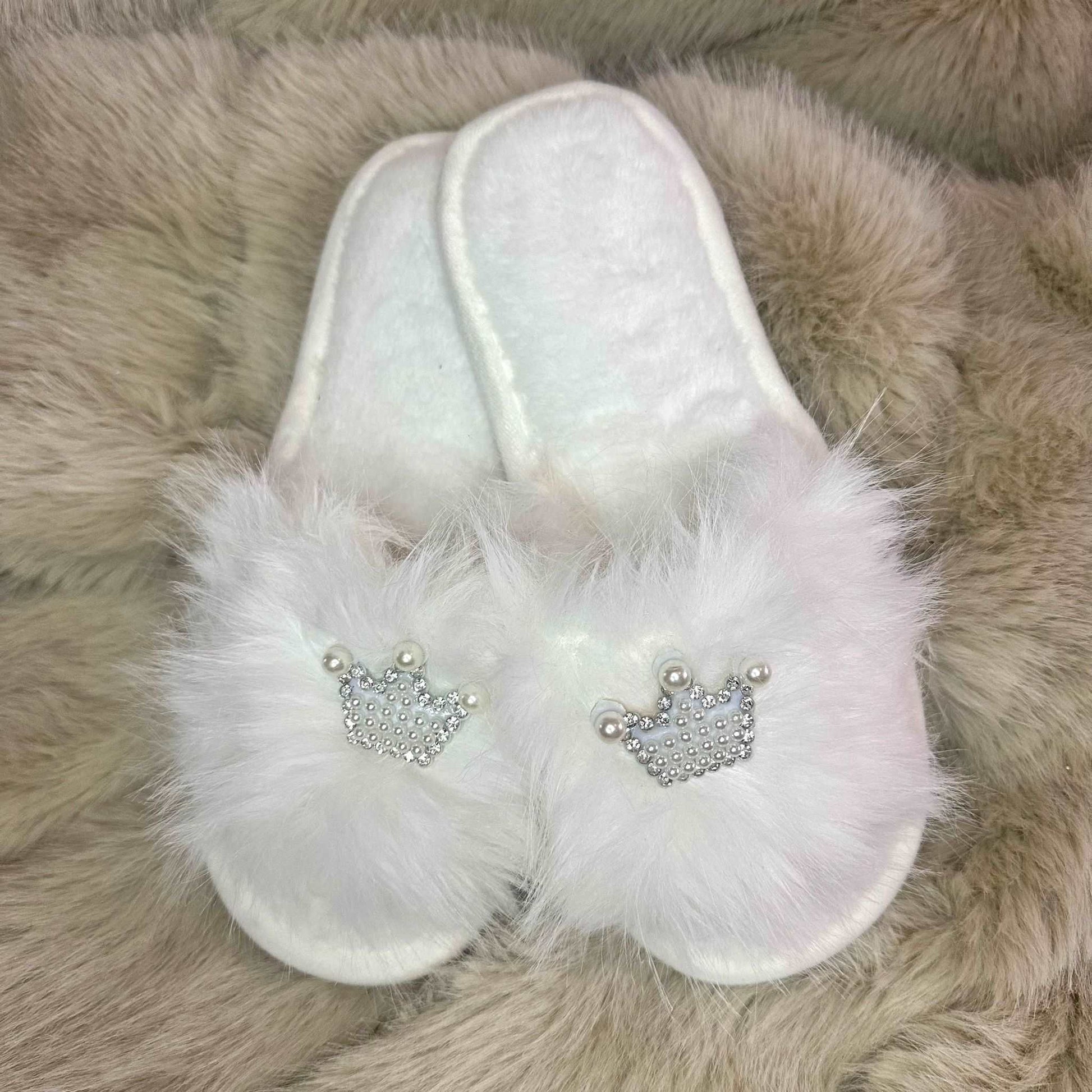 Pantofole Peluche corona bianche