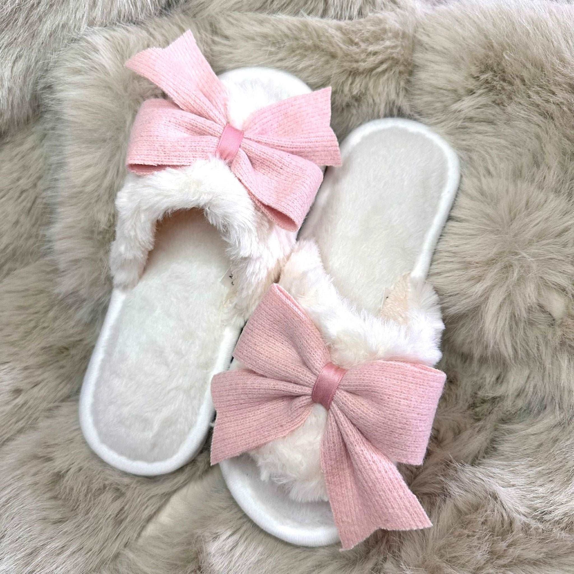 Pantofole Peluche fiocco rosa aperte