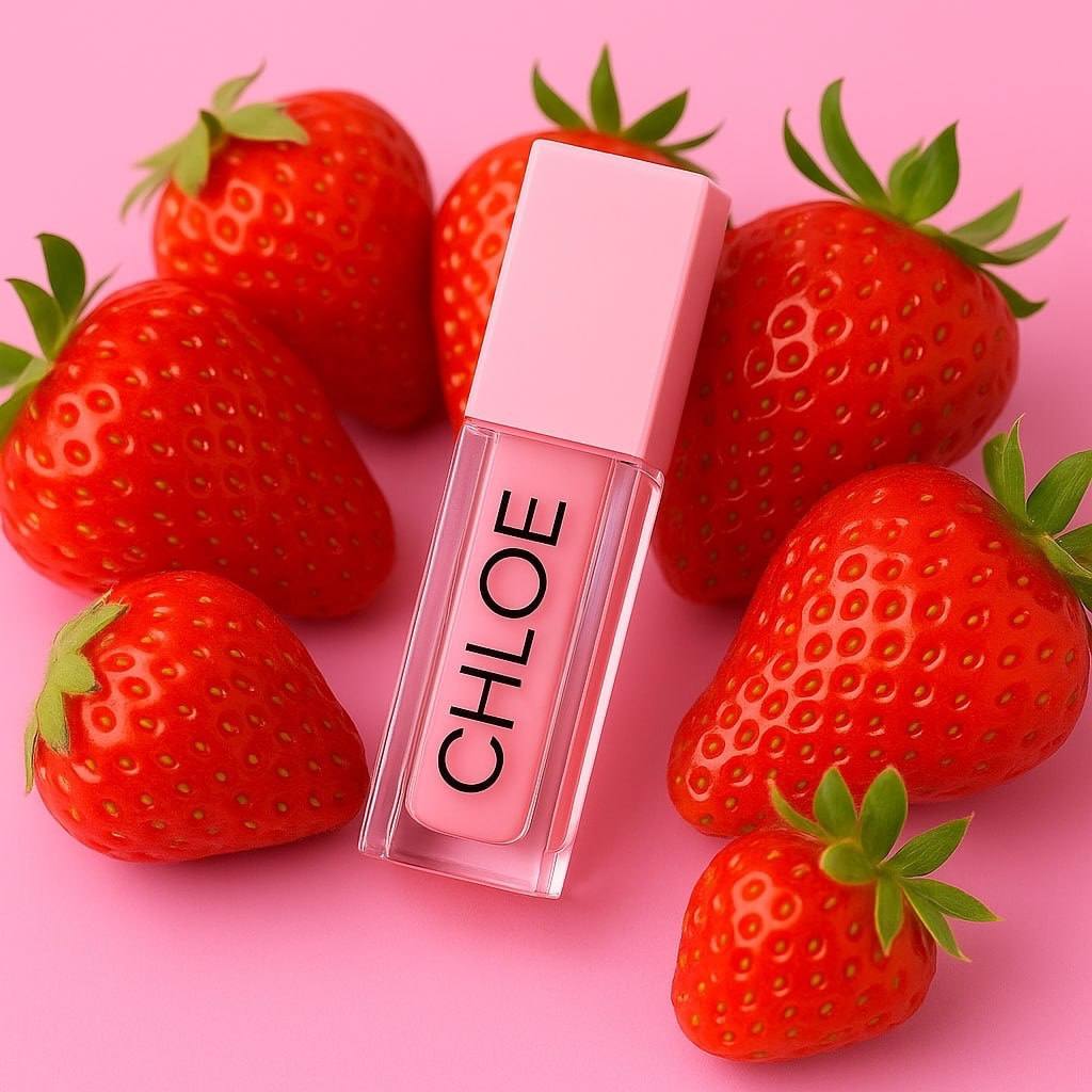 Lippenöl mit Schlüsselanhänger-Etui und Erdbeerspiegel