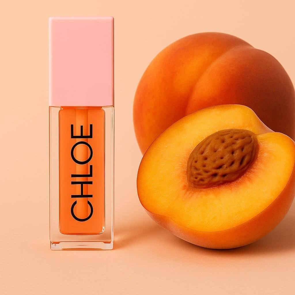 Lippenöl mit Schlüsselanhänger-Etui und Pfirsichspiegel