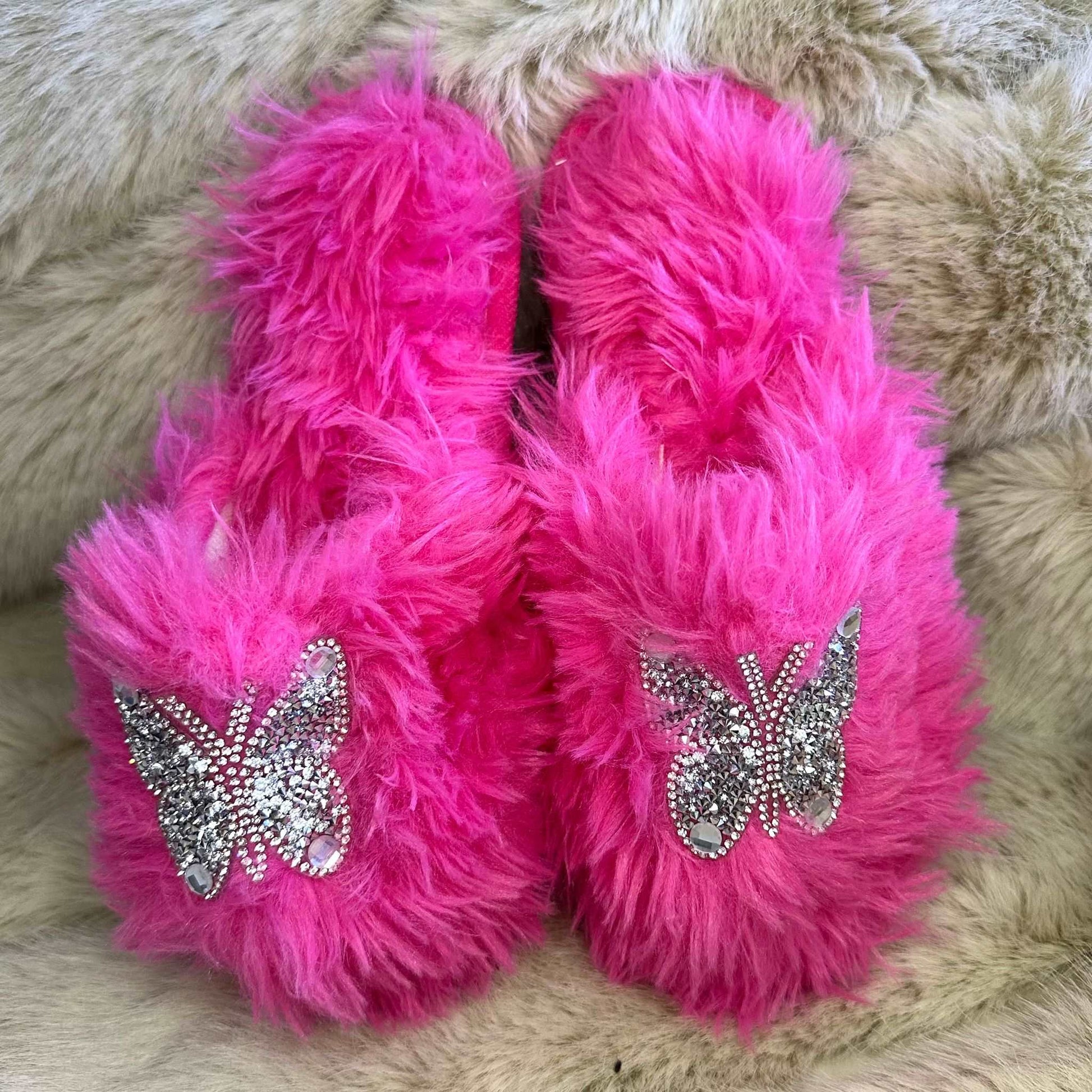 Pantofole Peluche farfalla fucsia