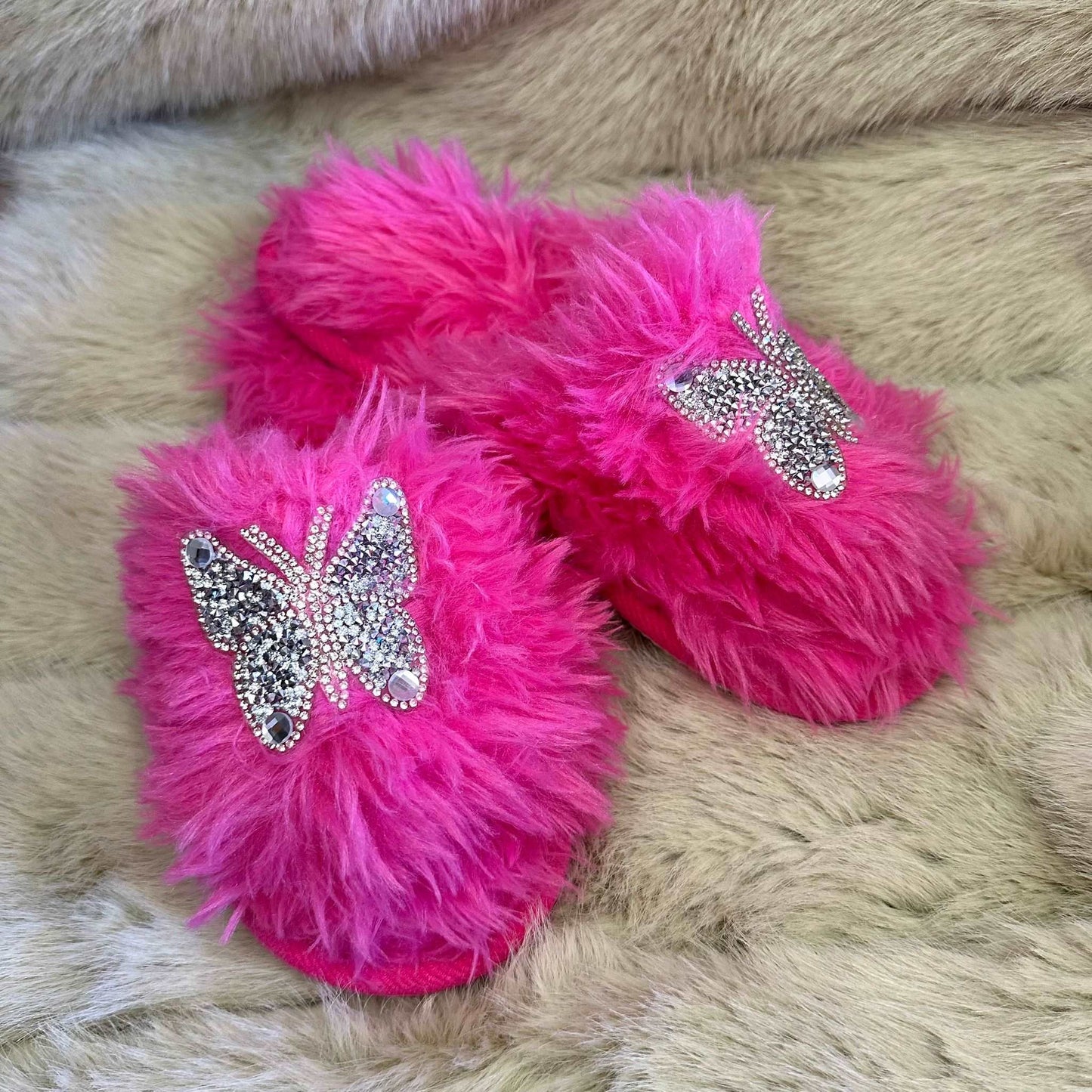 Pantofole Peluche farfalla fucsia