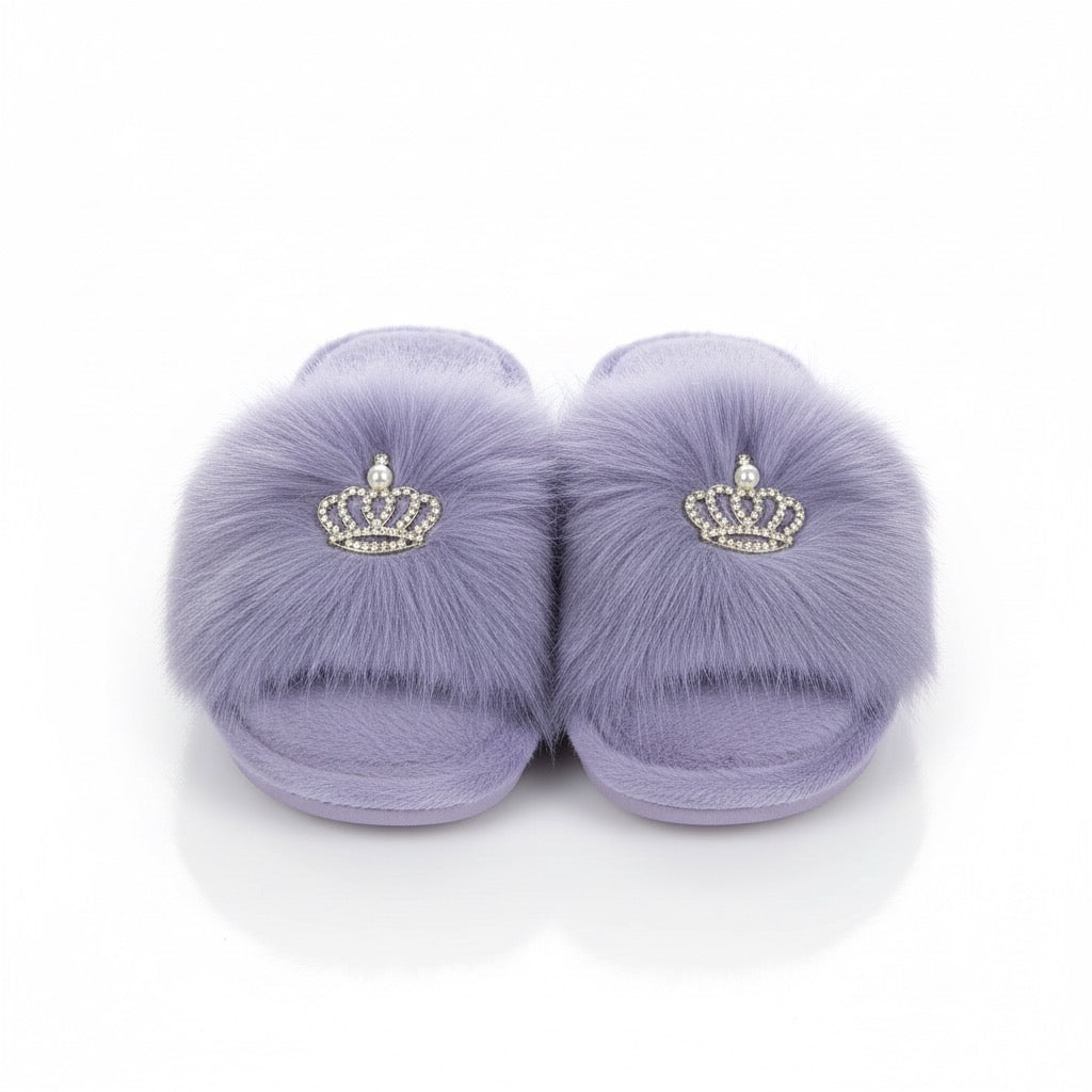 Pantofole Peluche corona viola aperte