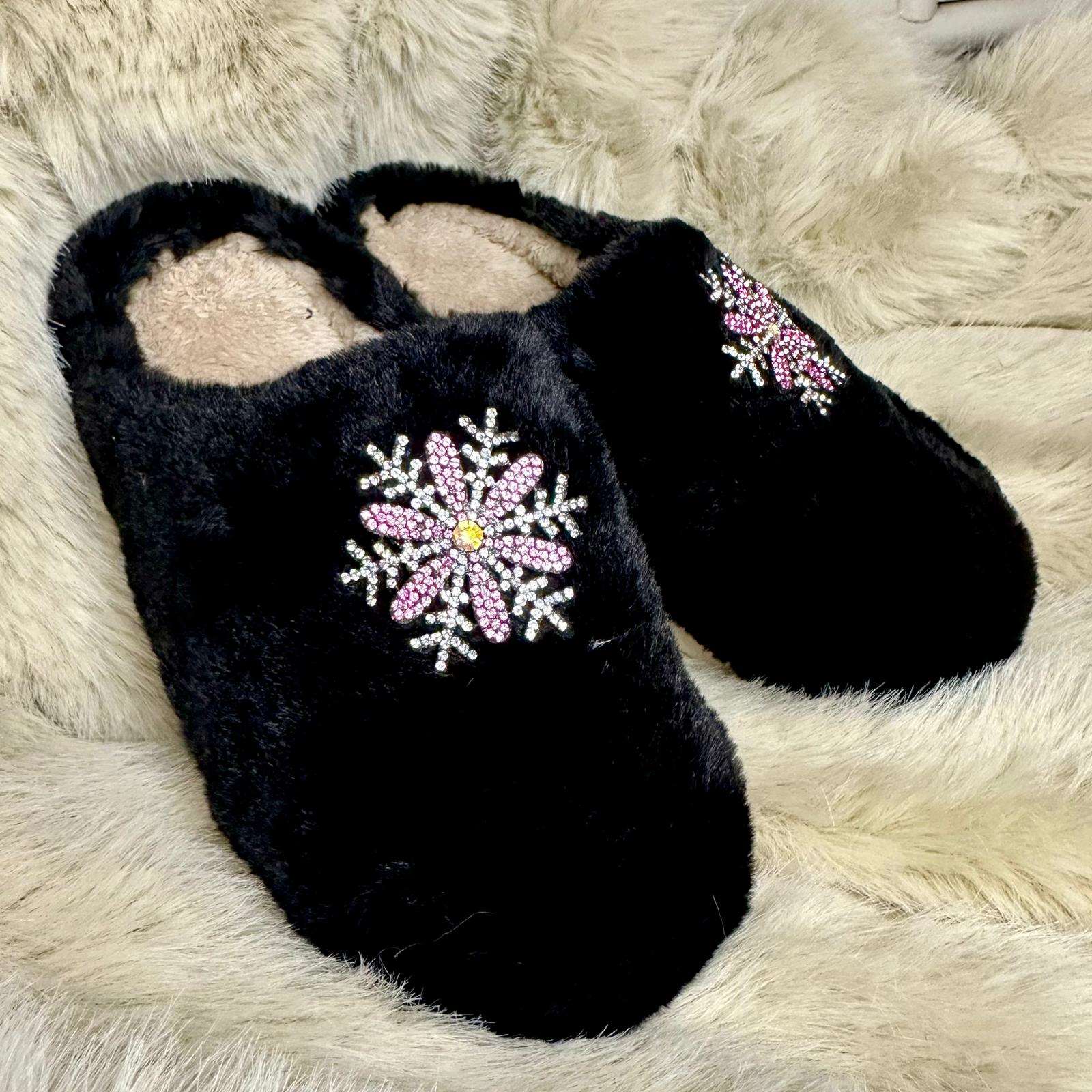 Pantofole Peluche fiocco di neve nere