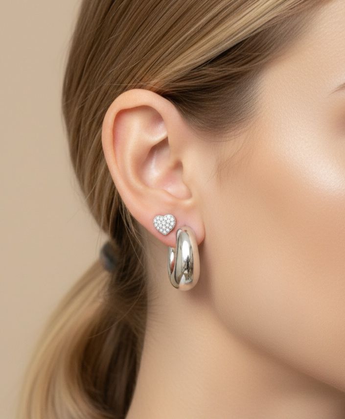 Orecchini Cuoricini Zirconati Argento