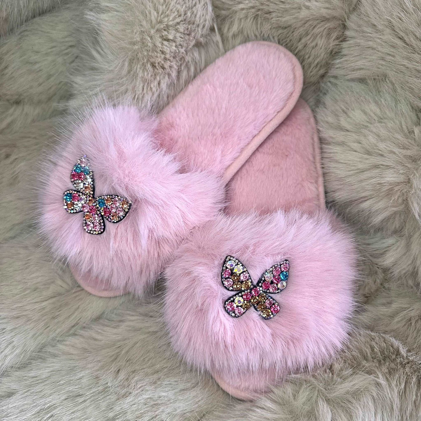 Pantofole Peluche farfalla rosa