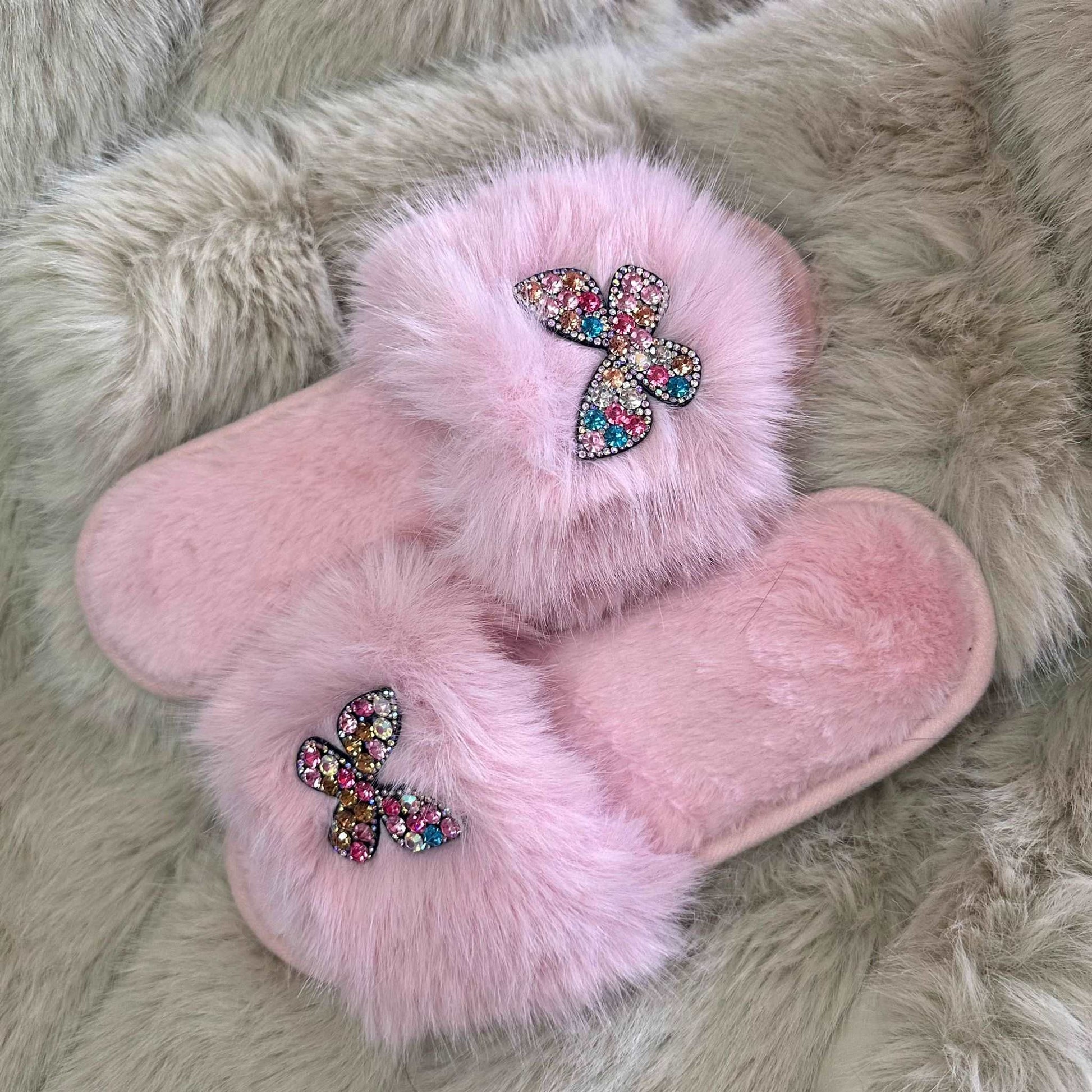 Pantofole Peluche farfalla rosa