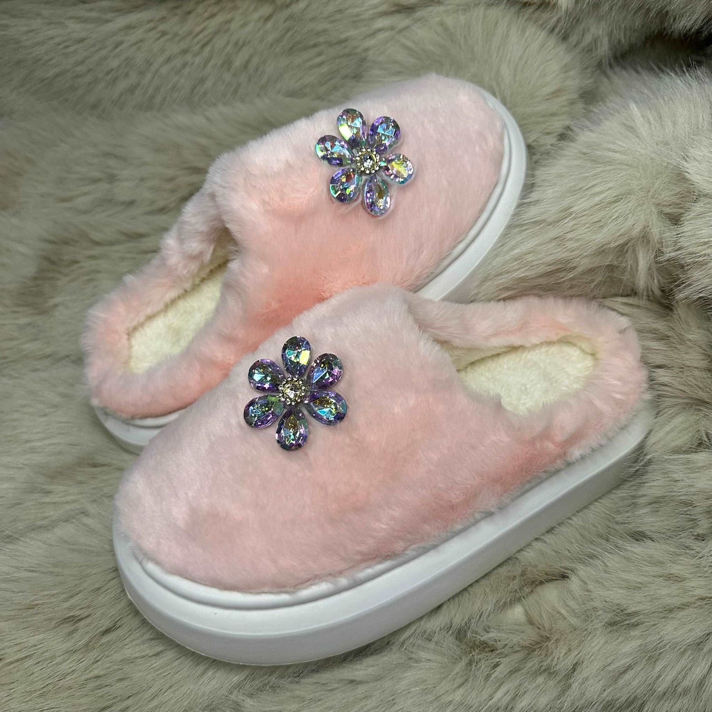 Pantofole Peluche fiore rosa