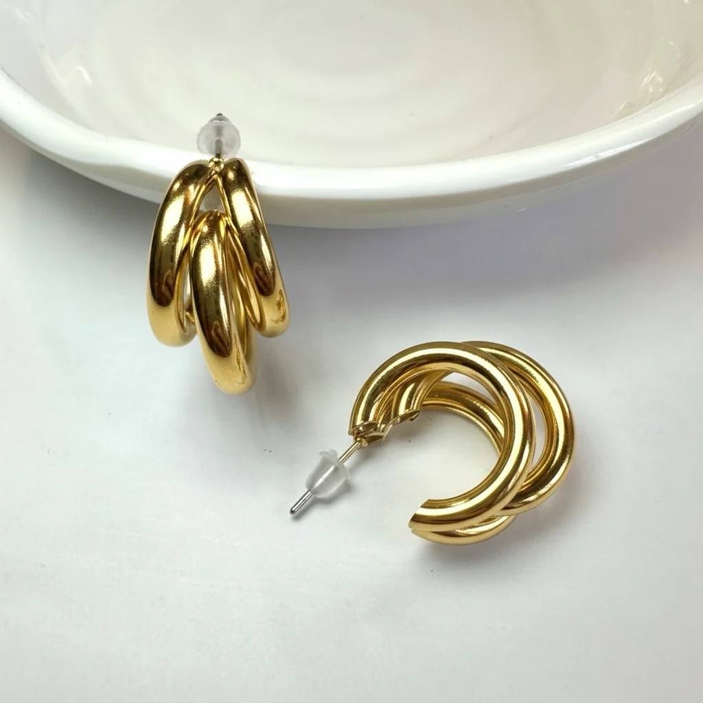 Triple silver earrings