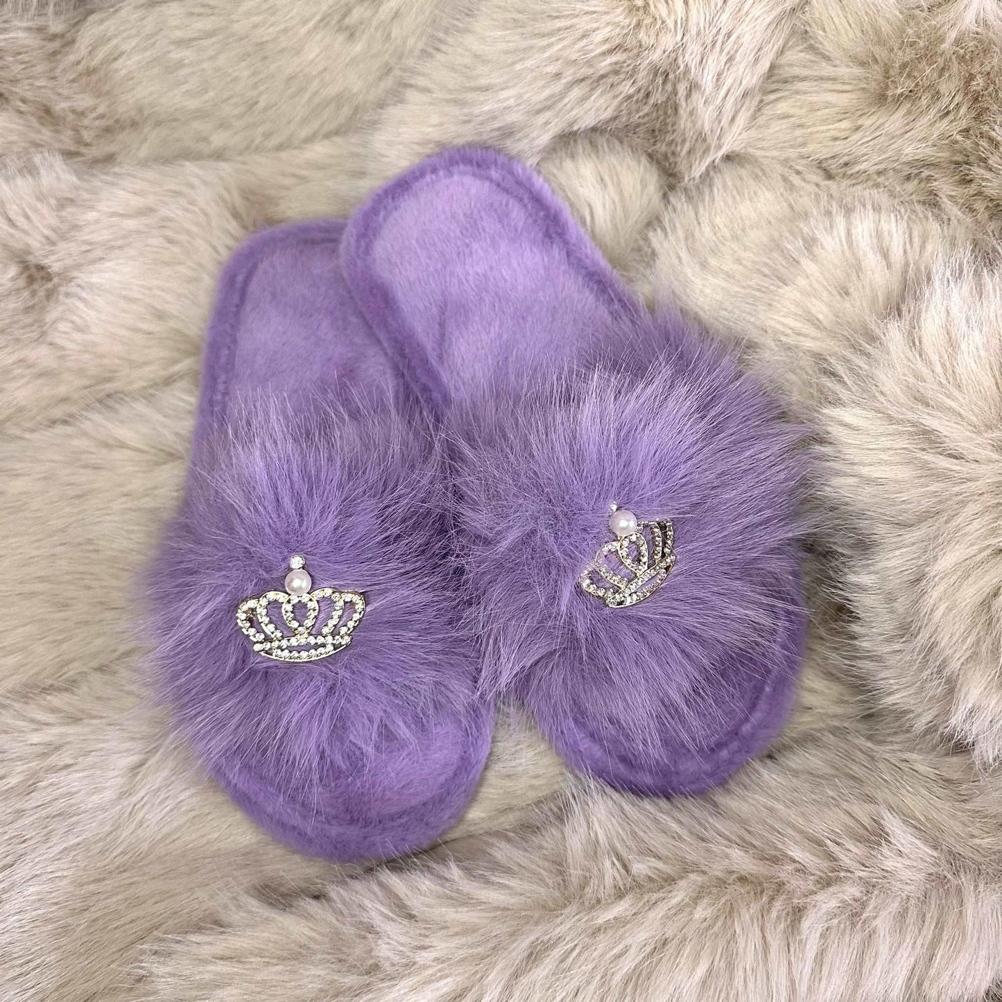 Pantofole Peluche corona viola aperte