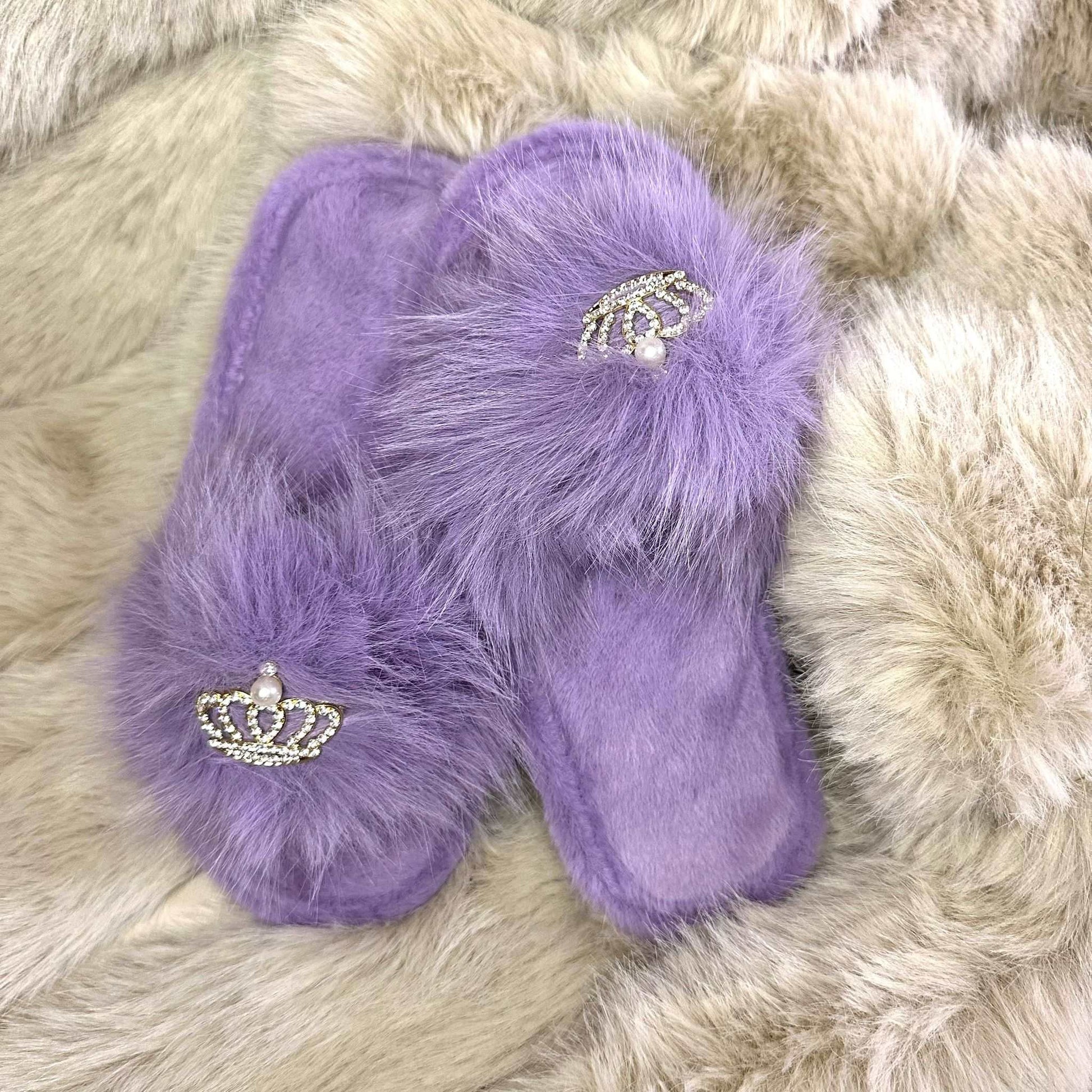 Pantofole Peluche corona viola aperte