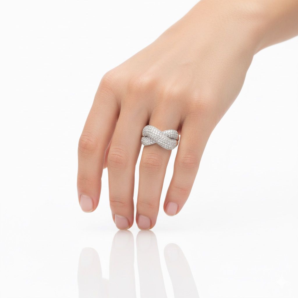 Anello Incrocio Pavè Argento