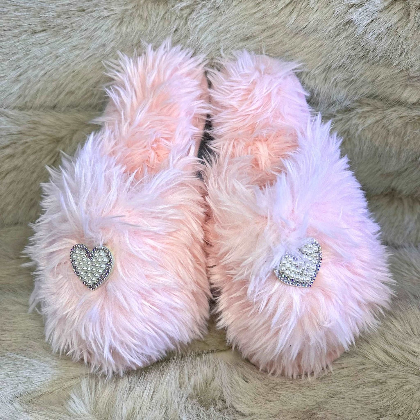 Pantofole Peluche cuore rosa aperte