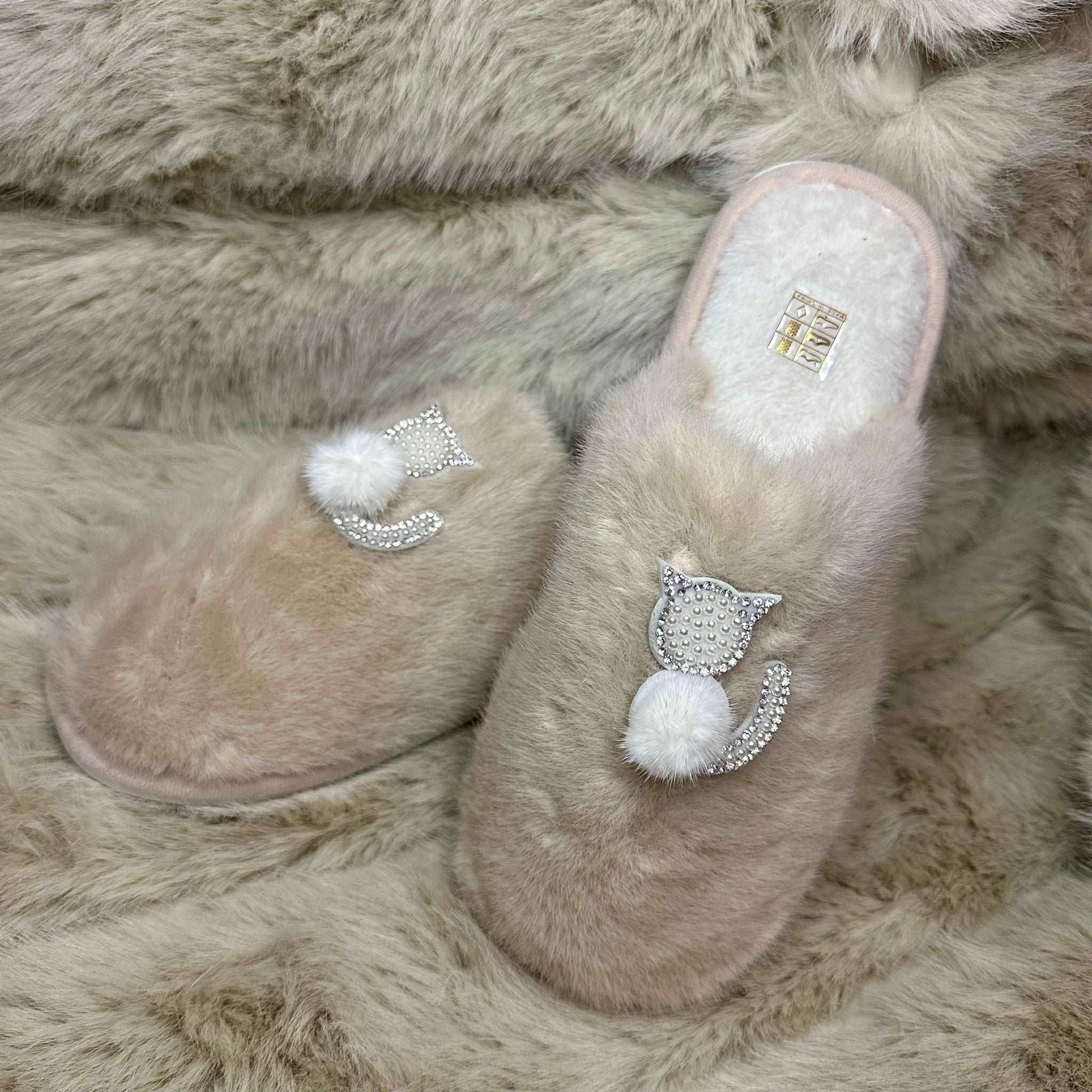 Pantofole Peluche gattino sabbia